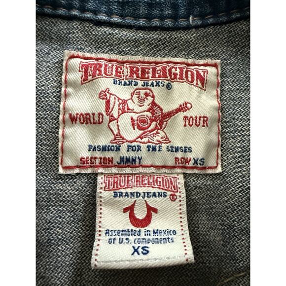 Vtg Y2K True Religion Jimmy Fitted Denim Jean Jacket Distressed Womens Size XS - Picture 11 of 13